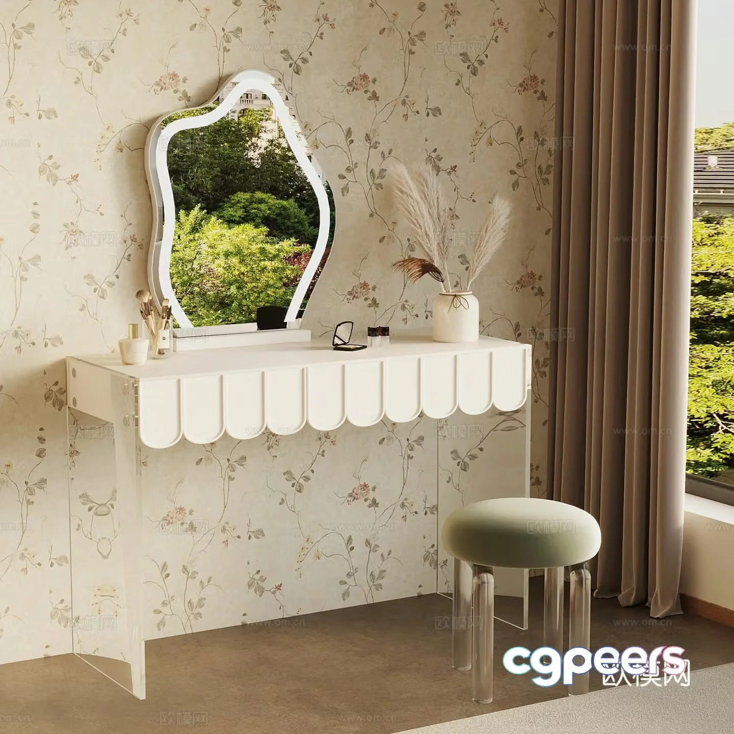French cream style dressing table 3d model