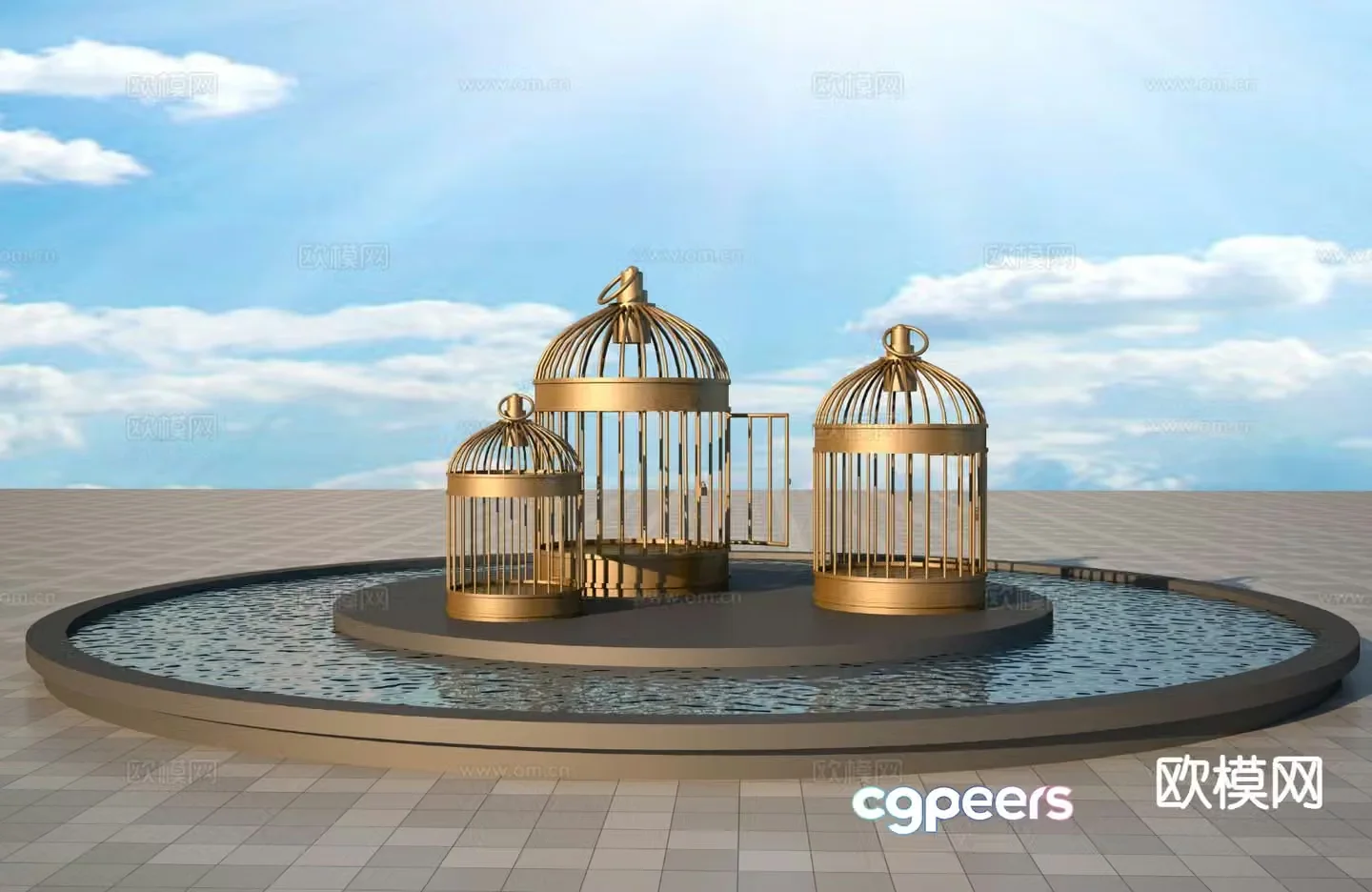 Birdcage sculpture landscape sculpture 3d model
