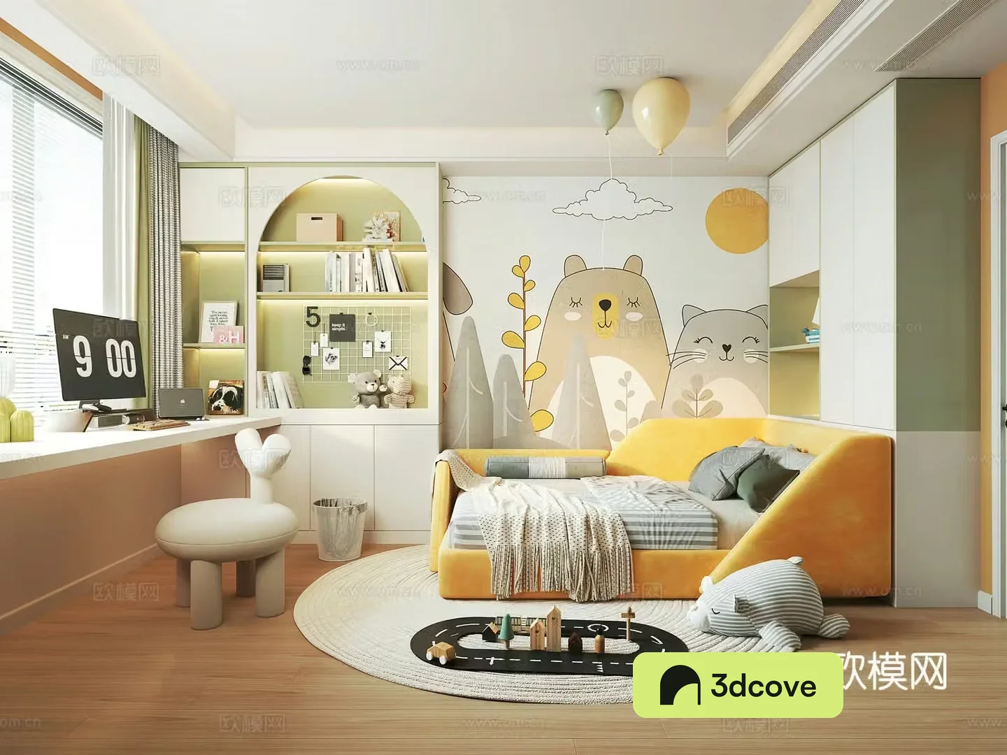 Modern universal children’s room children’s bed desk bookcase book ornament combination toy combination sheep