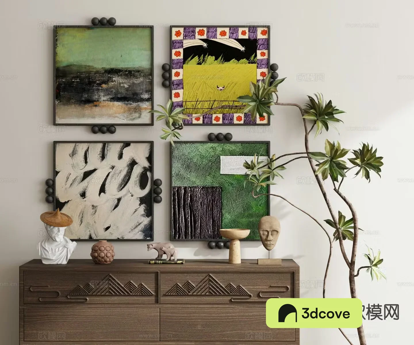 Medieval style hanging painting retro painting geometric painting combination painting