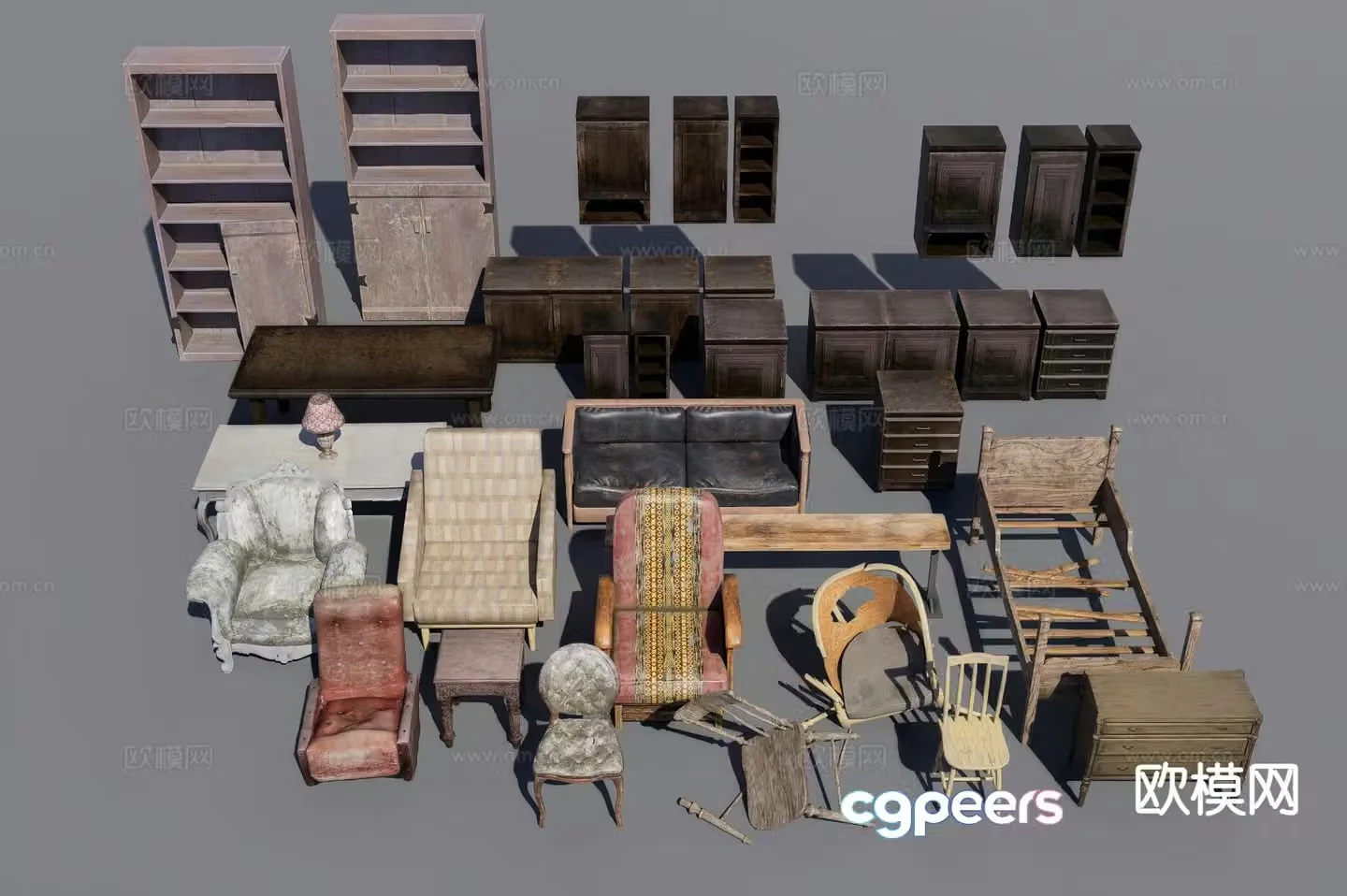 Old furniture locker side cabinet sofa 3d model