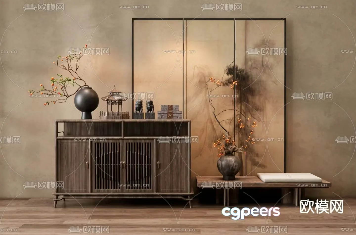 New Chinese style entrance cabinet 3D model