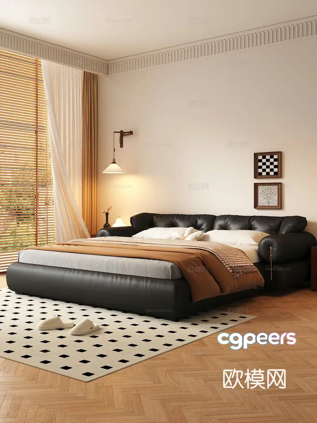 Modern medieval style double bed 3d model