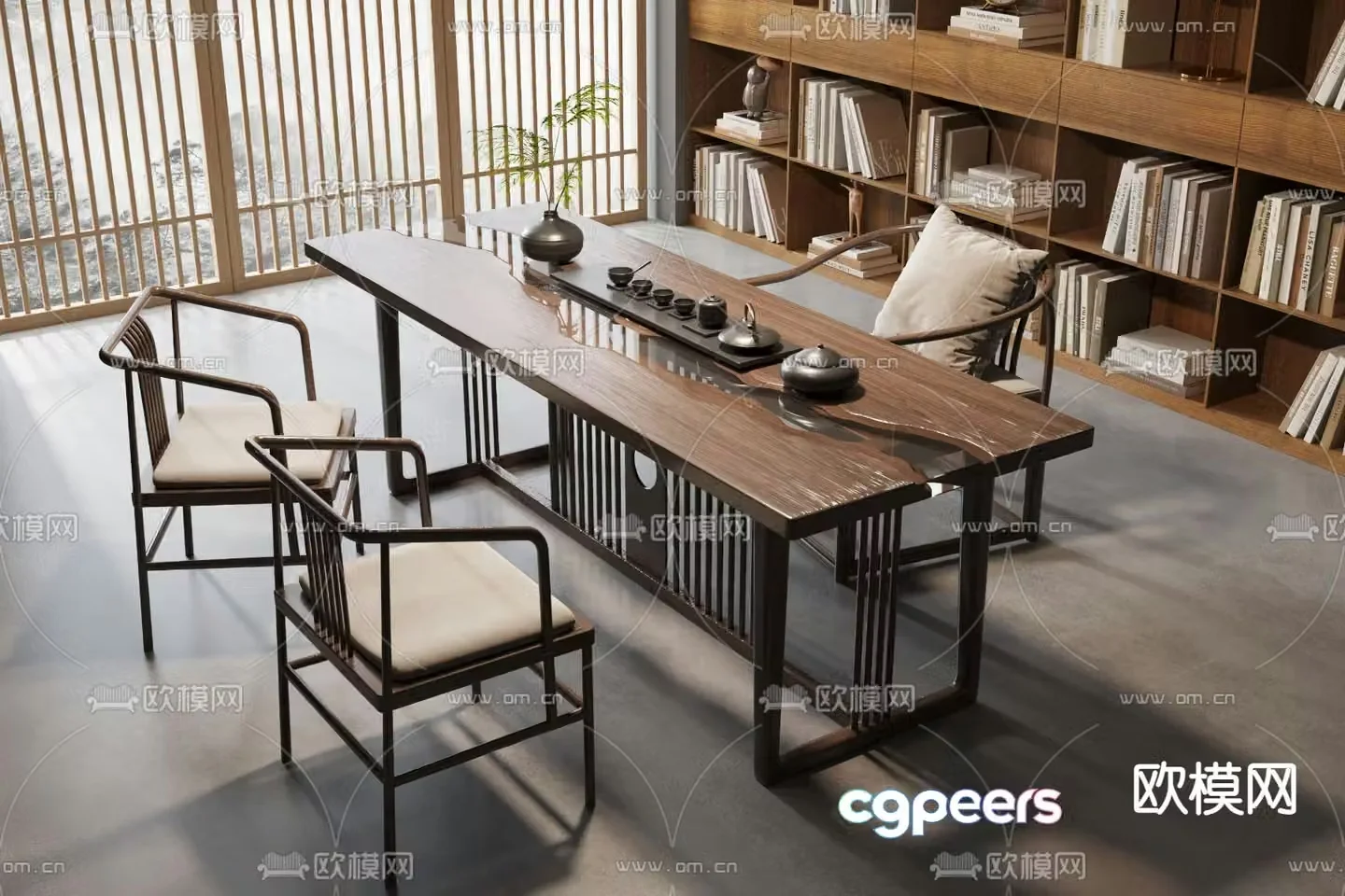 New Chinese style tea table and chairs tea set 3d model