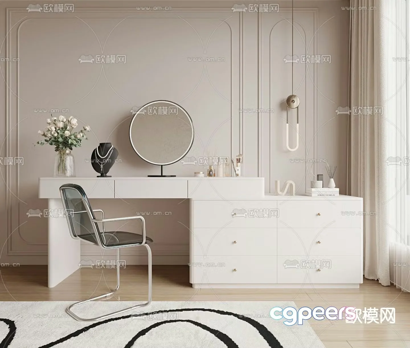 Cream style dressing table dressing table 3d model
