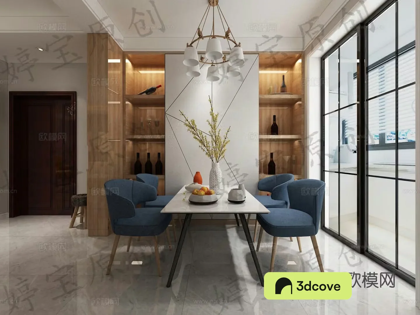 Nordic living restaurant chandeliers multi-person sofa coffee table single sofa wine cabinet dining table