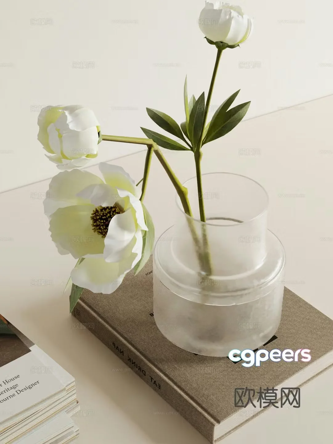 Flower art modern books and magazines flowers vase 3d model
