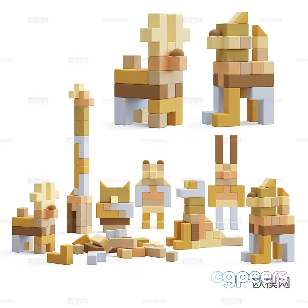 Modern cream style children’s building blocks toys 3d model
