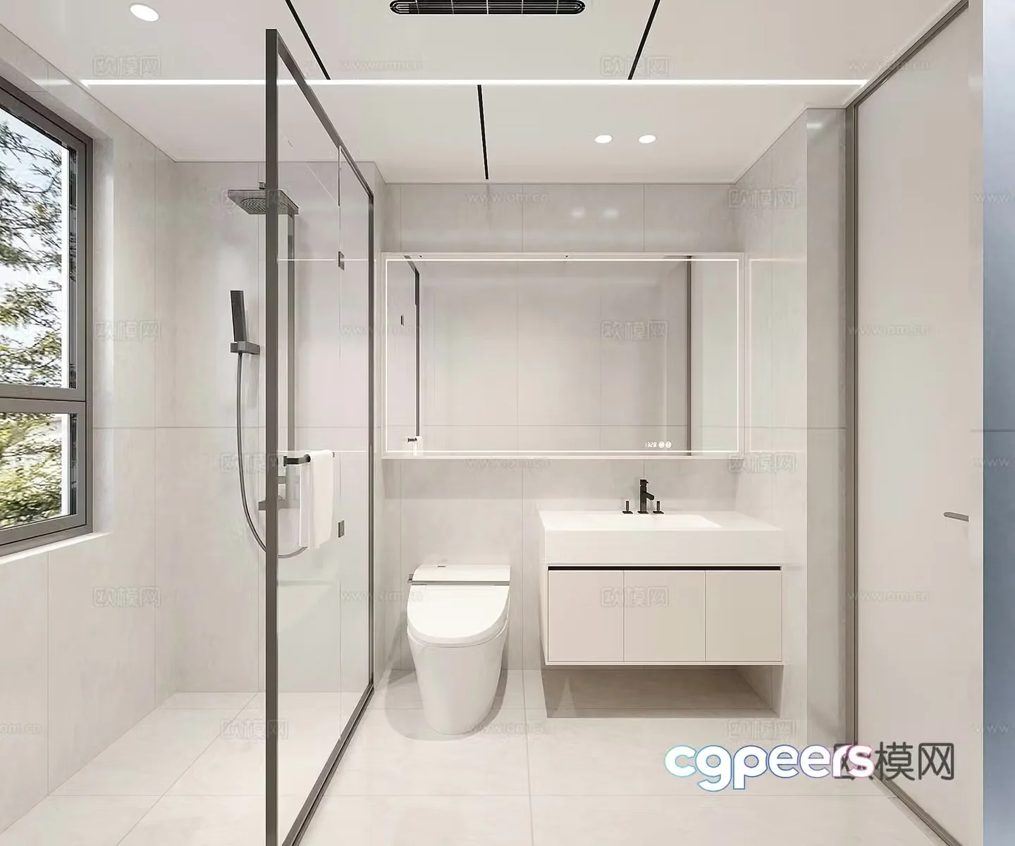Creamy bathroom honeycomb large plate ceiling 3D model
