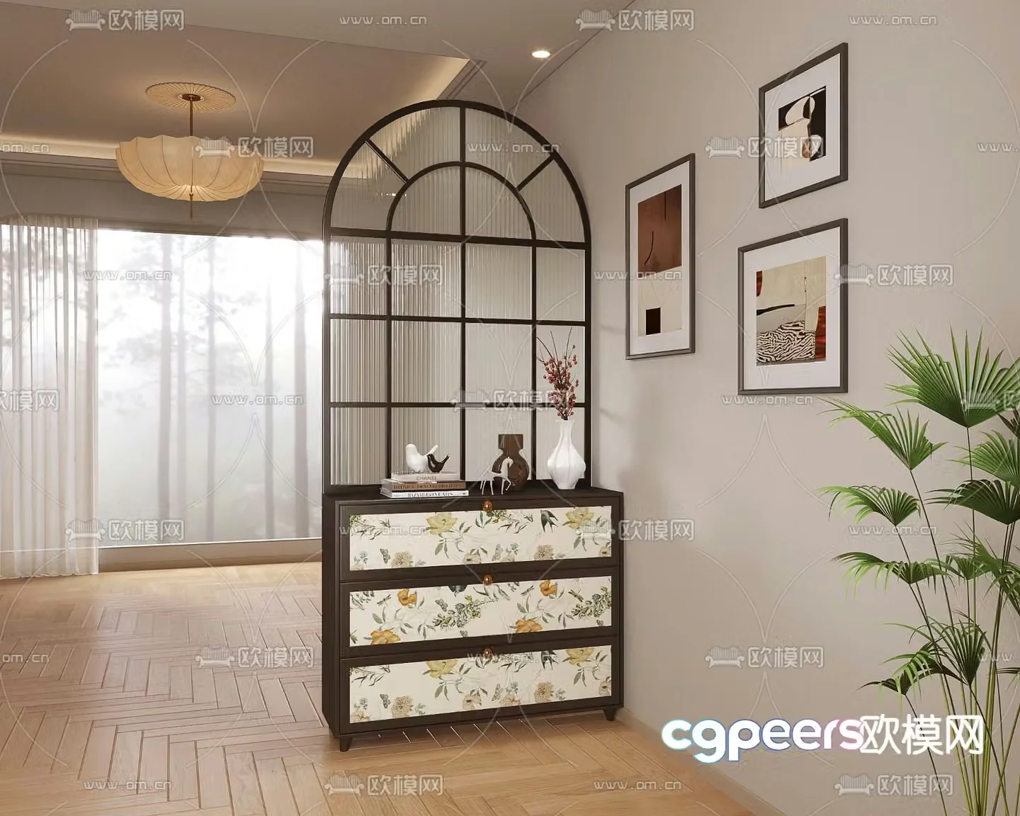 Medieval style shoe cabinet entrance cabinet 3D model