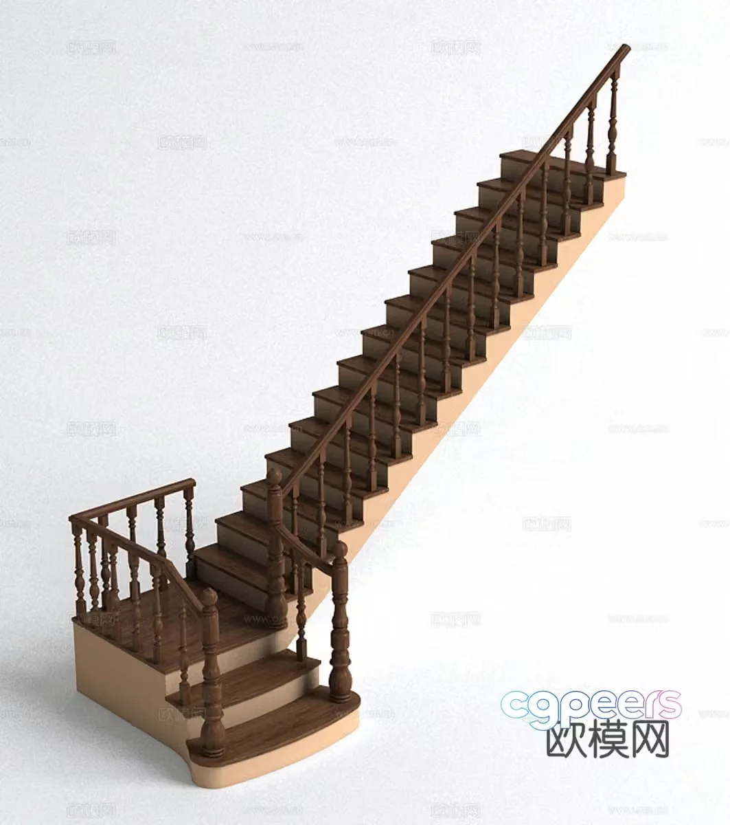 American staircase wooden staircase 3d model