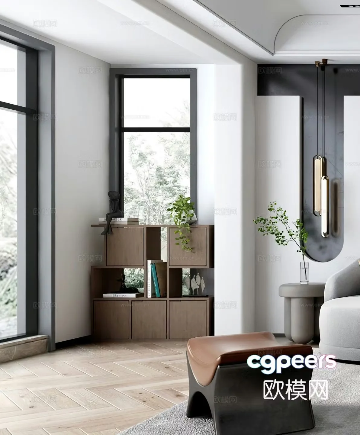 Modern bookcase stool Italian leisure chair balcony chandeliers coffee table decorative cabinet storage 3d model