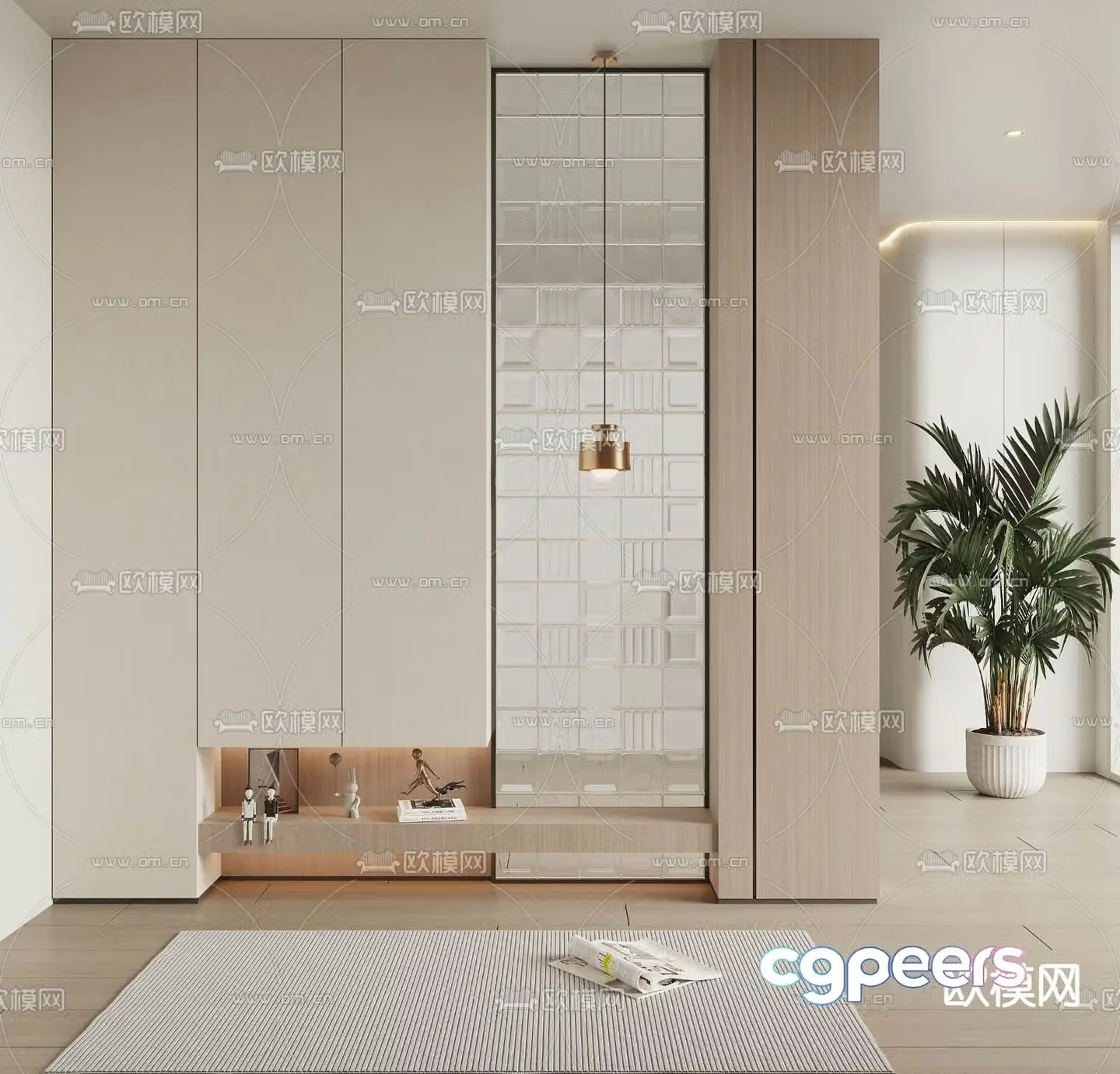 Cream style shoe cabinet partition 3d model