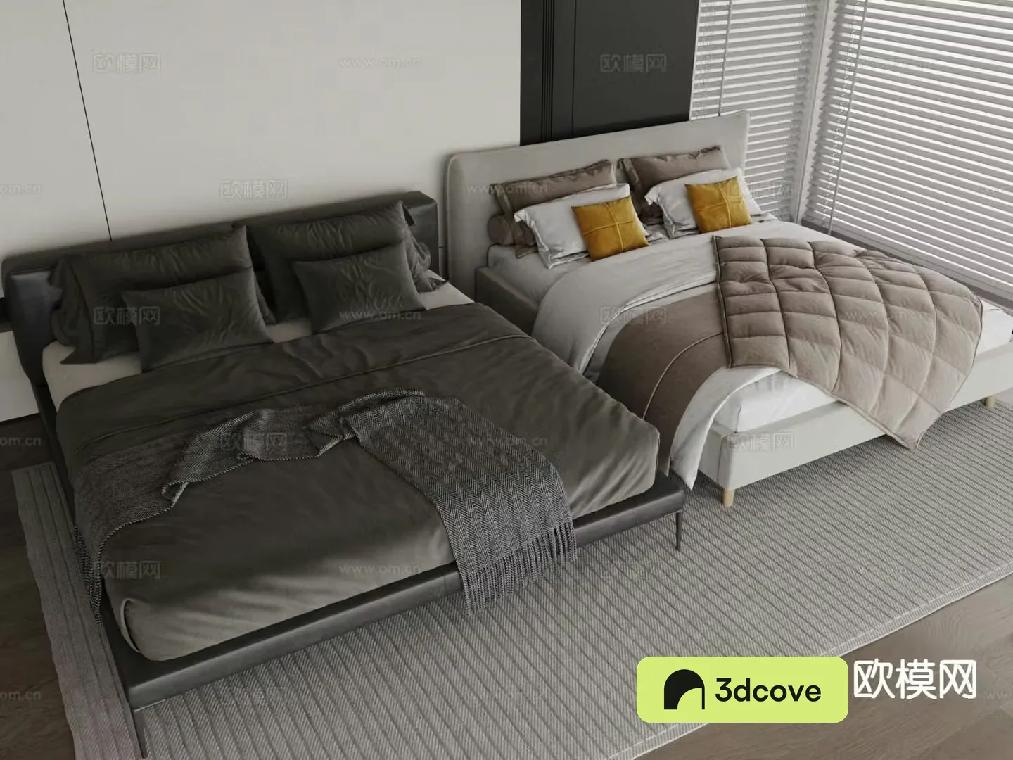 Modern double bed fabric bed