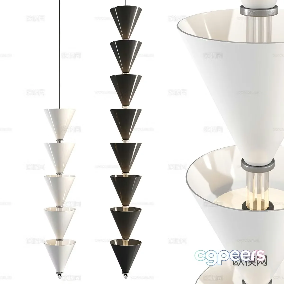 Modern light luxury minimalist tandem chandelier 3D model