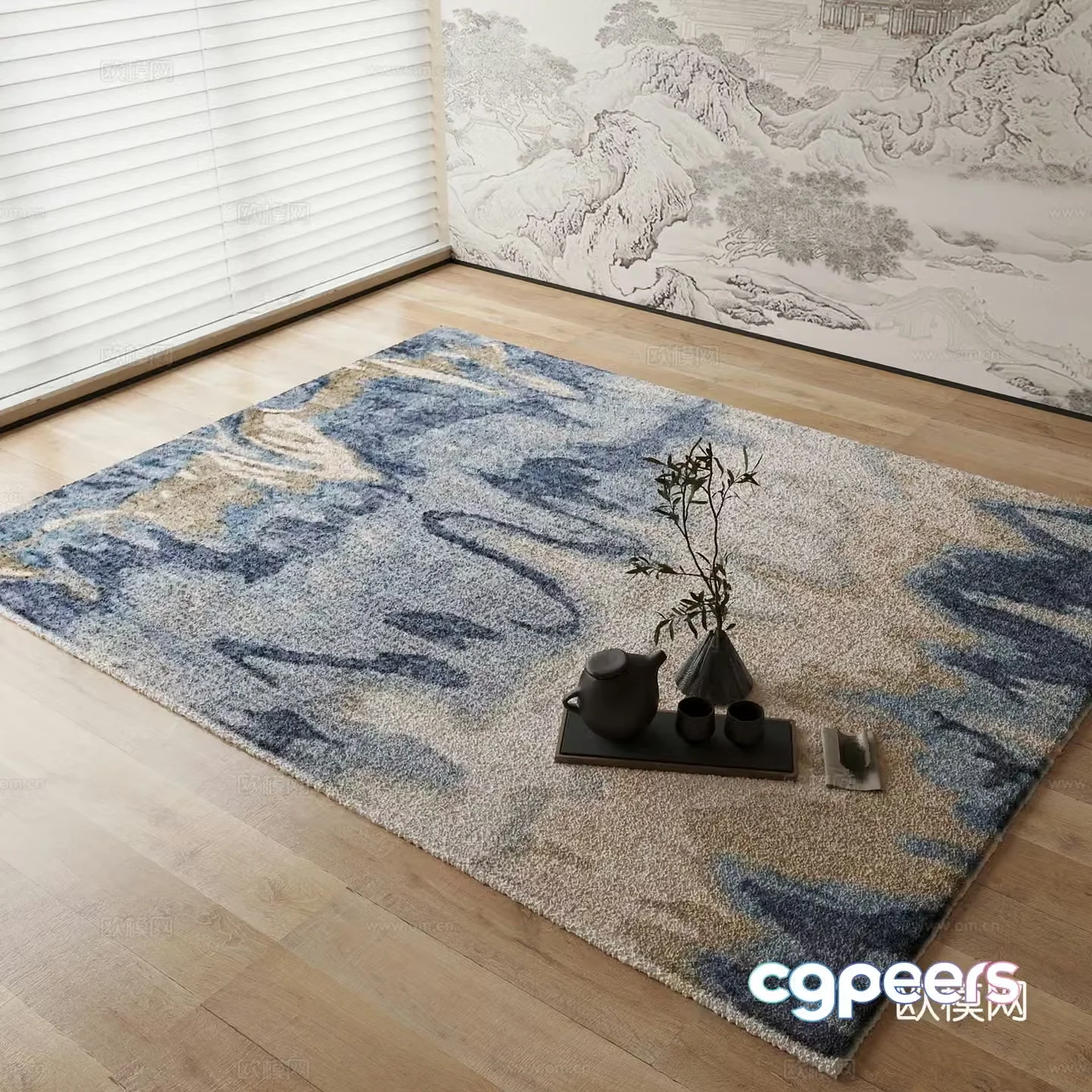 New Chinese carpet Blue carpet 3d model