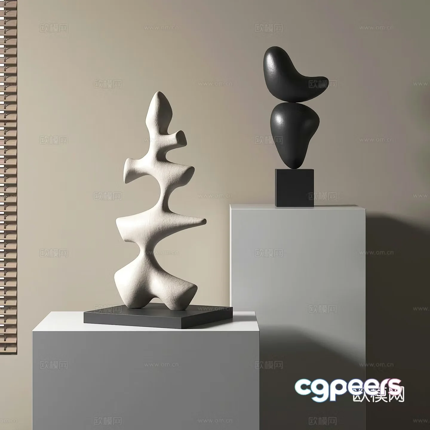 Modern abstract wood carving sculpture 3d model