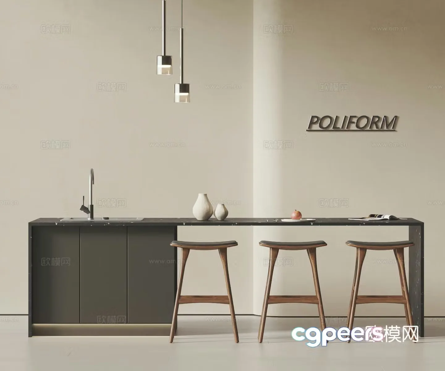 POLIFORM modern bar chair combination bar stool bar chair chandeliers Nakajima 3D model