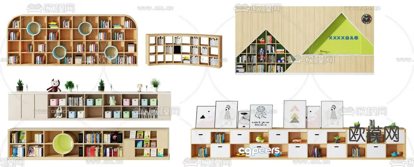 Modern kindergarten children’s bookcase 3d model