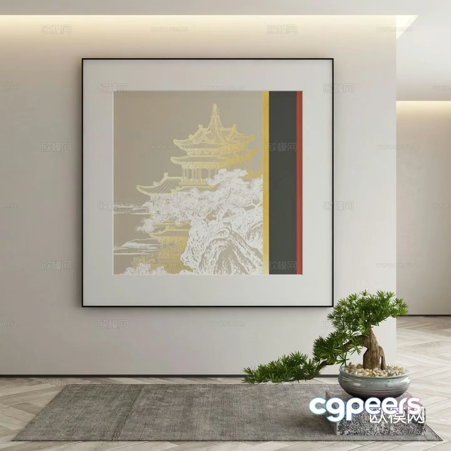 New Chinese style architectural painting decorative painting 3D model