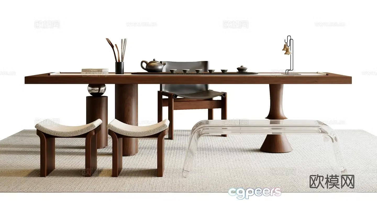 Medieval style tea table and chairs 3d model