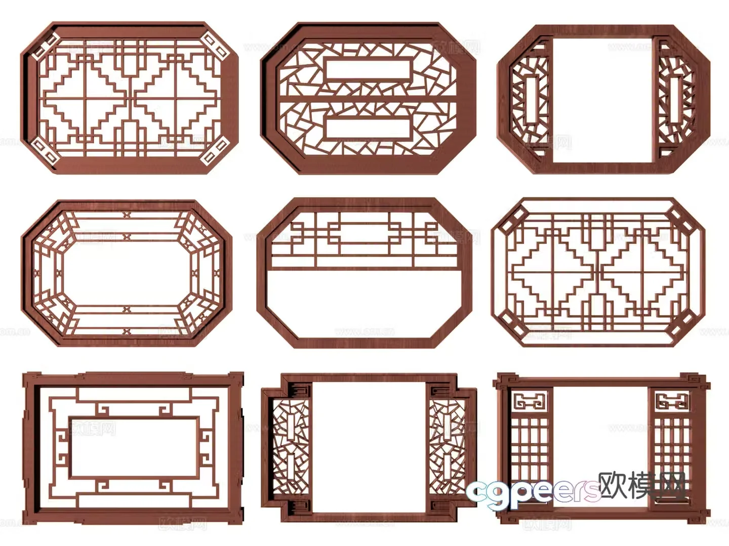 New Chinese-style flower-infused windows Antique leaked windows Window-infused Chinese-style windows Hollow pane Carved pattern 3D model