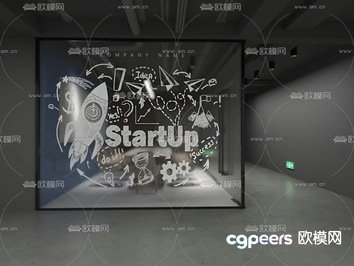 Conference room glass partition glass film 3d model