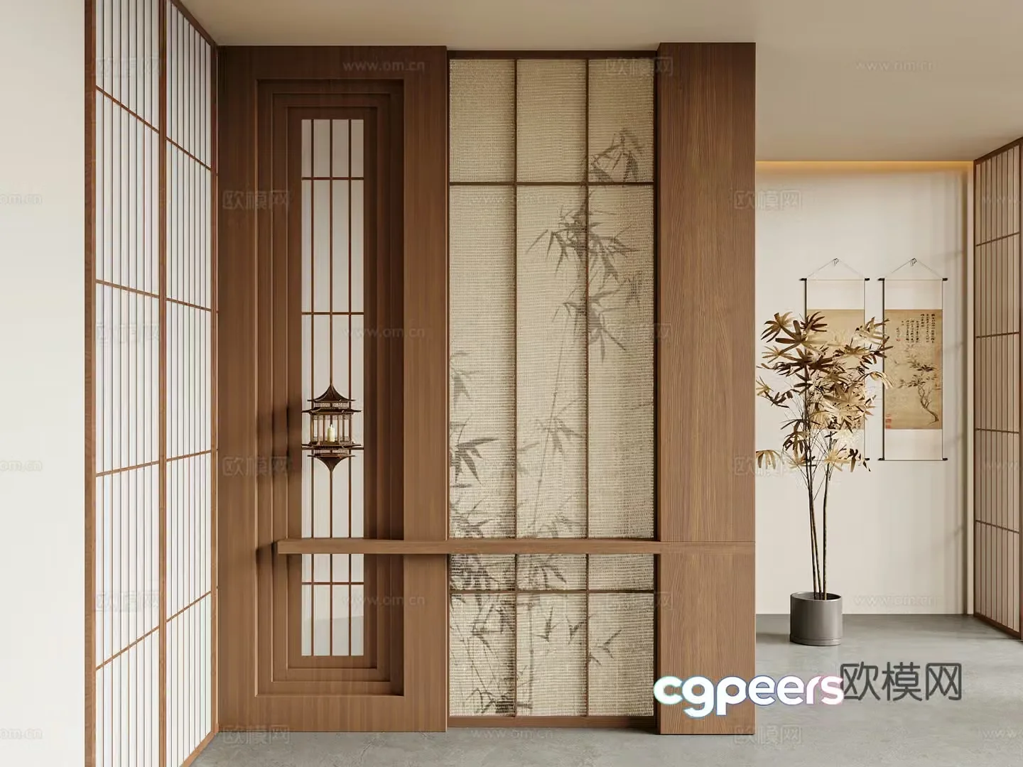 New Chinese style entrance hall Song family entrance hall entrance hall entrance hall 3D model of the entrance hall
