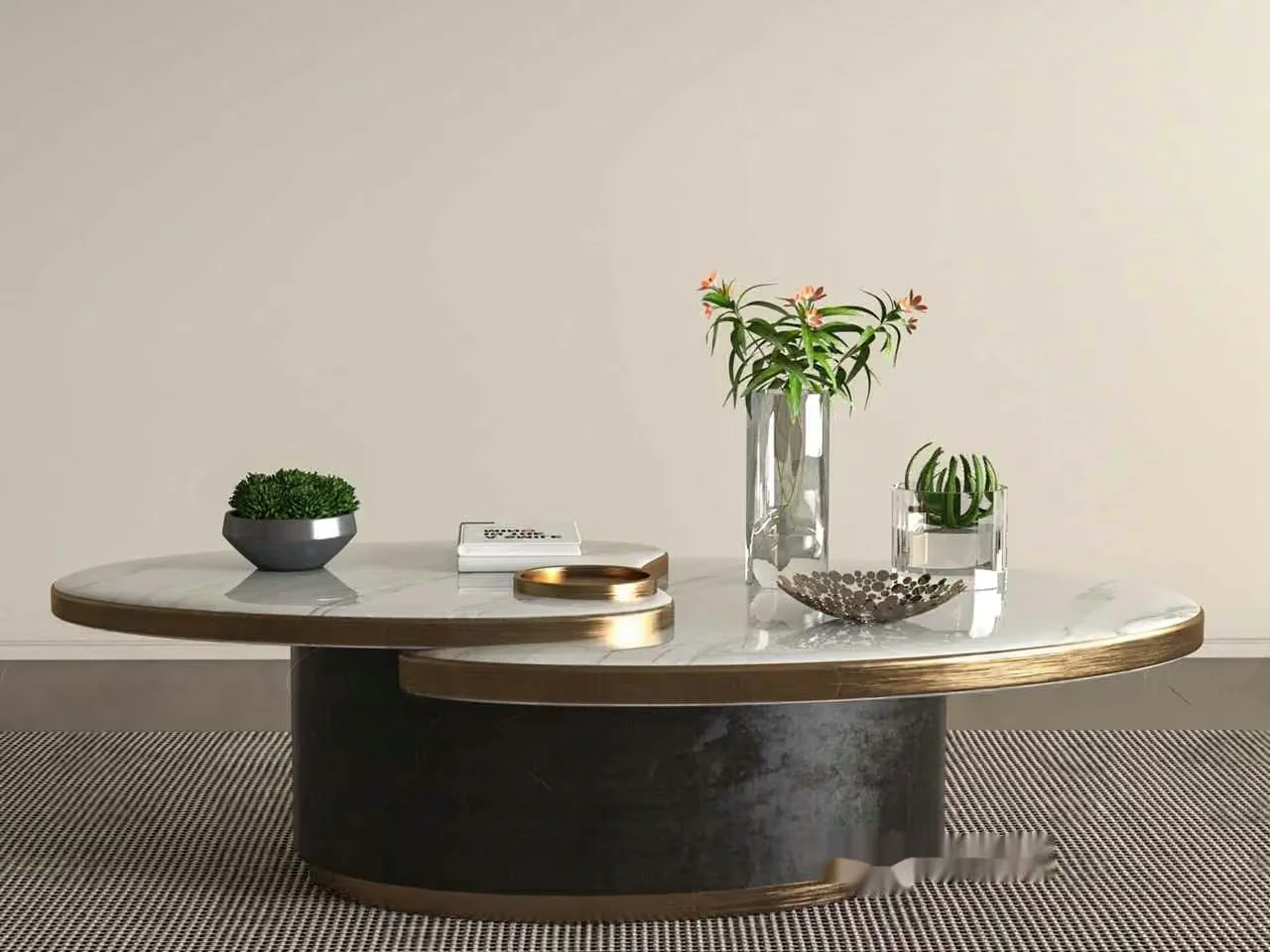 A Round Coffee Table With A Marble Top 3D Model – 649 – VRAY Render