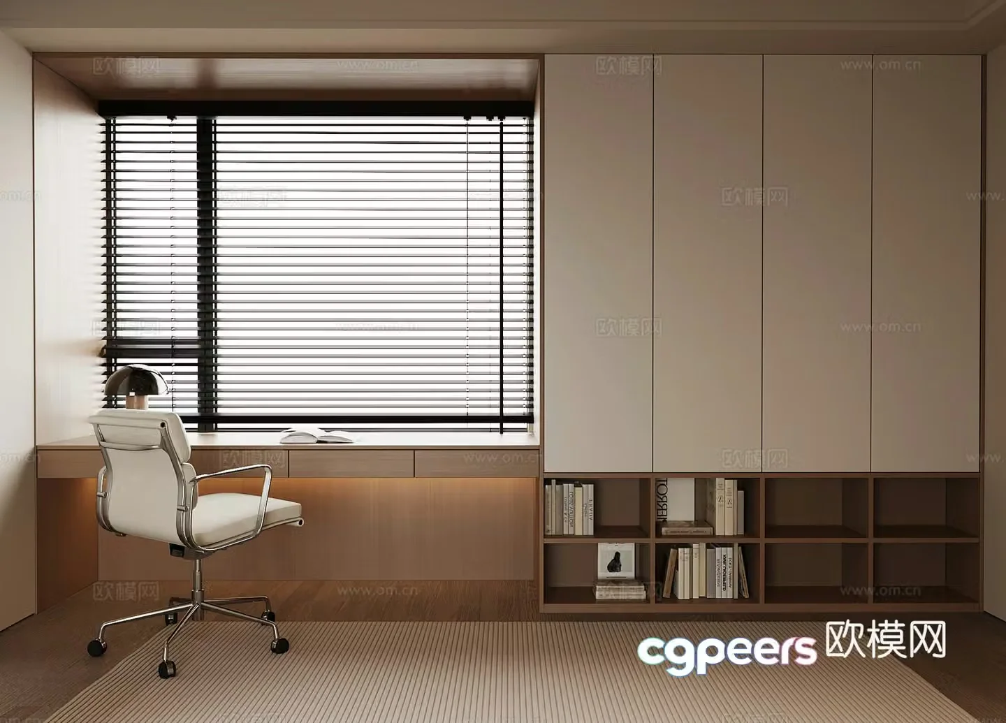 Modern desk and chair integrated cabinet 3d model
