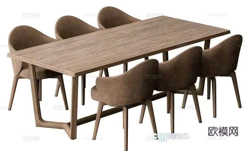 3D model of log style dining table and chairs