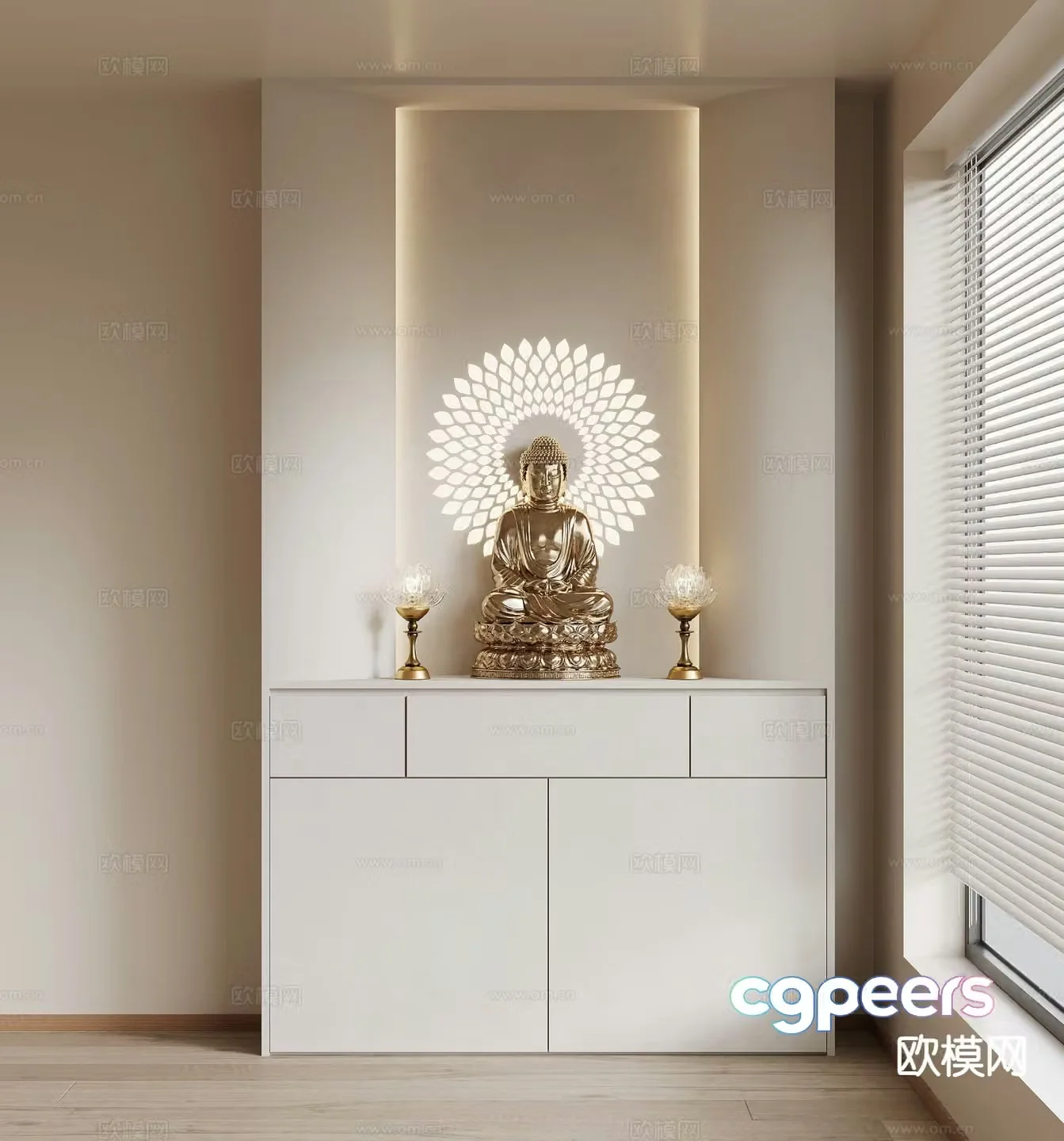 New Chinese style Buddhist niche cabinet Buddha statue 3D model