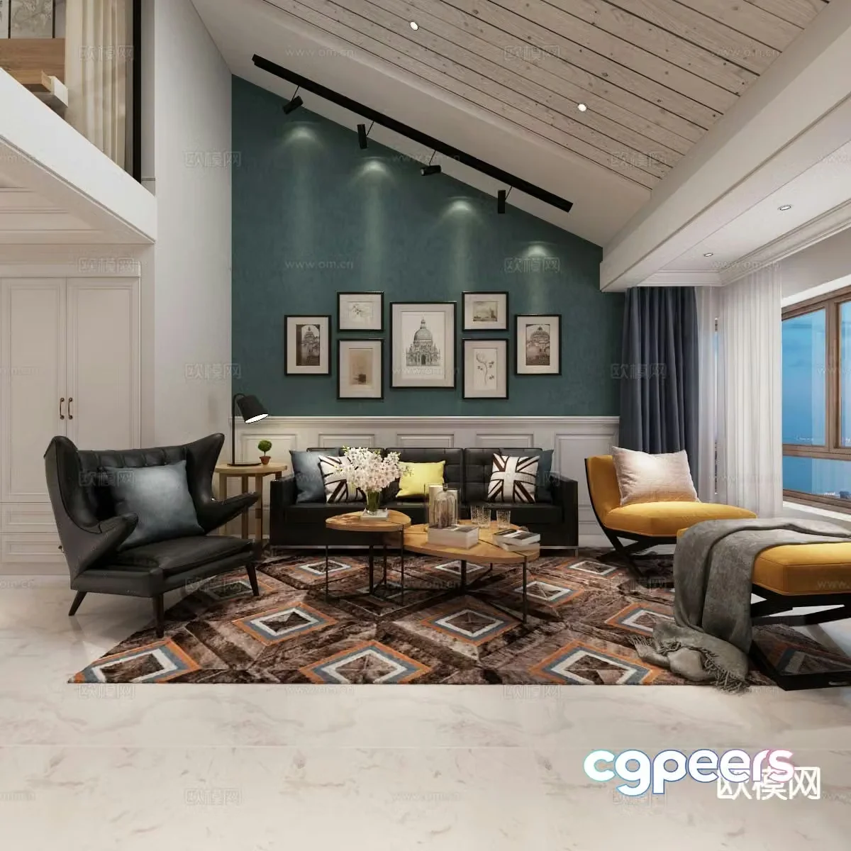 Nordic loft living room 3d model