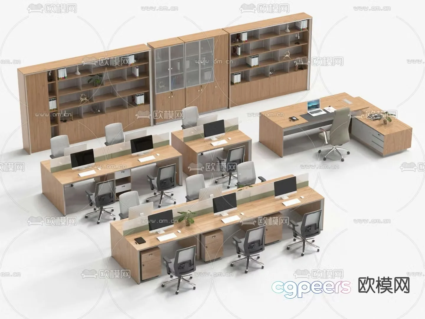 Office desk and chair position card space 3d model