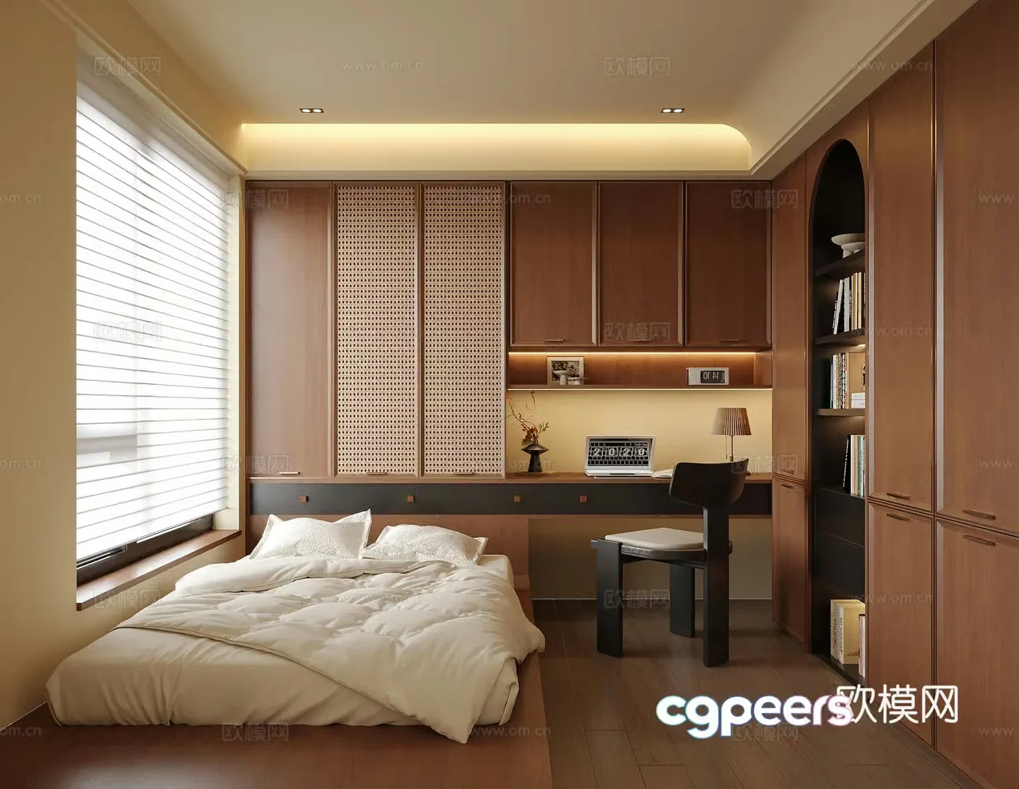 Middle style tatami bedroom tatami bed 3d model