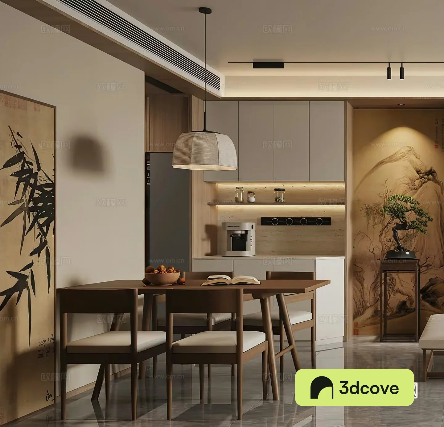 Middle-aged restaurant Wine cabinet Coffee machine Wasabi restaurant Middle-aged restaurant New Chinese restaurant 3D model