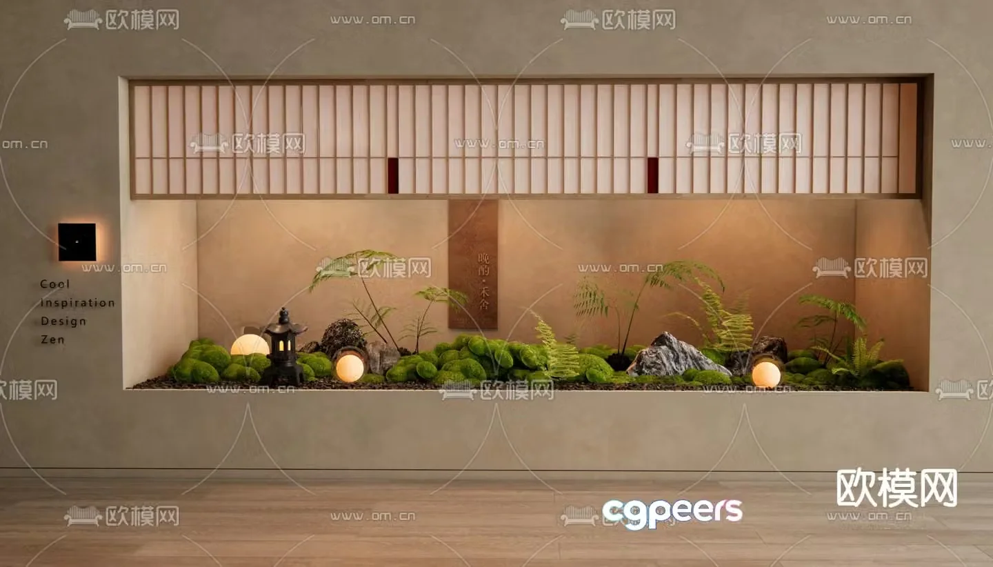 New Chinese style courtyard sketches landscaping bryophytes 3D model