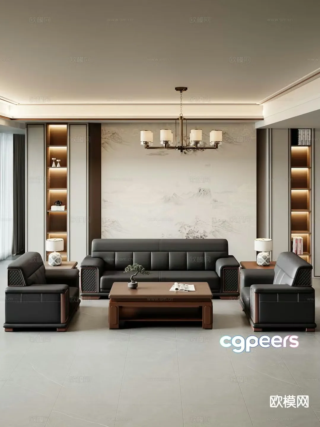 Chinese style office sofa modular sofa 3d model