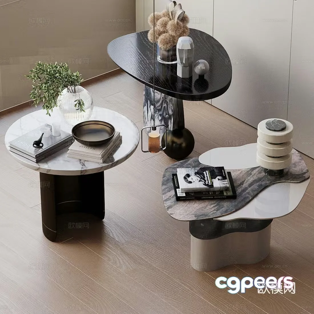Light luxury Italian side table metal side table round side table corner table sofa side table marble side table 3D model