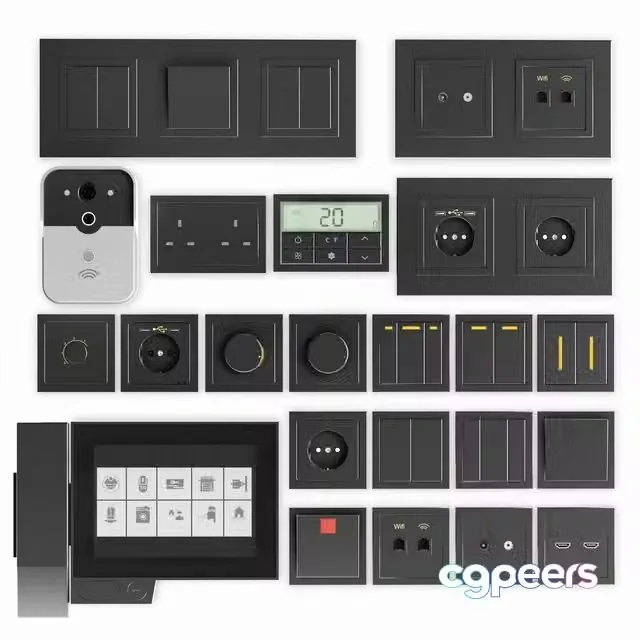 3ds Max Free – Black switches and sockets