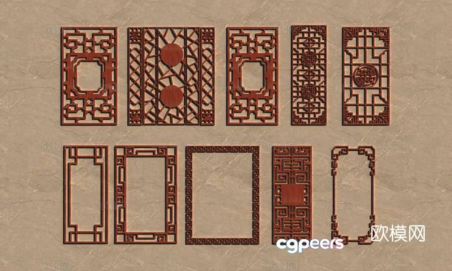 Chinese style window frame carved window 3d model