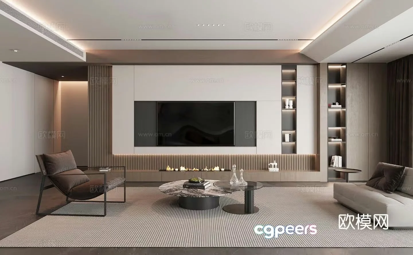 Modern living room tv background 3d model