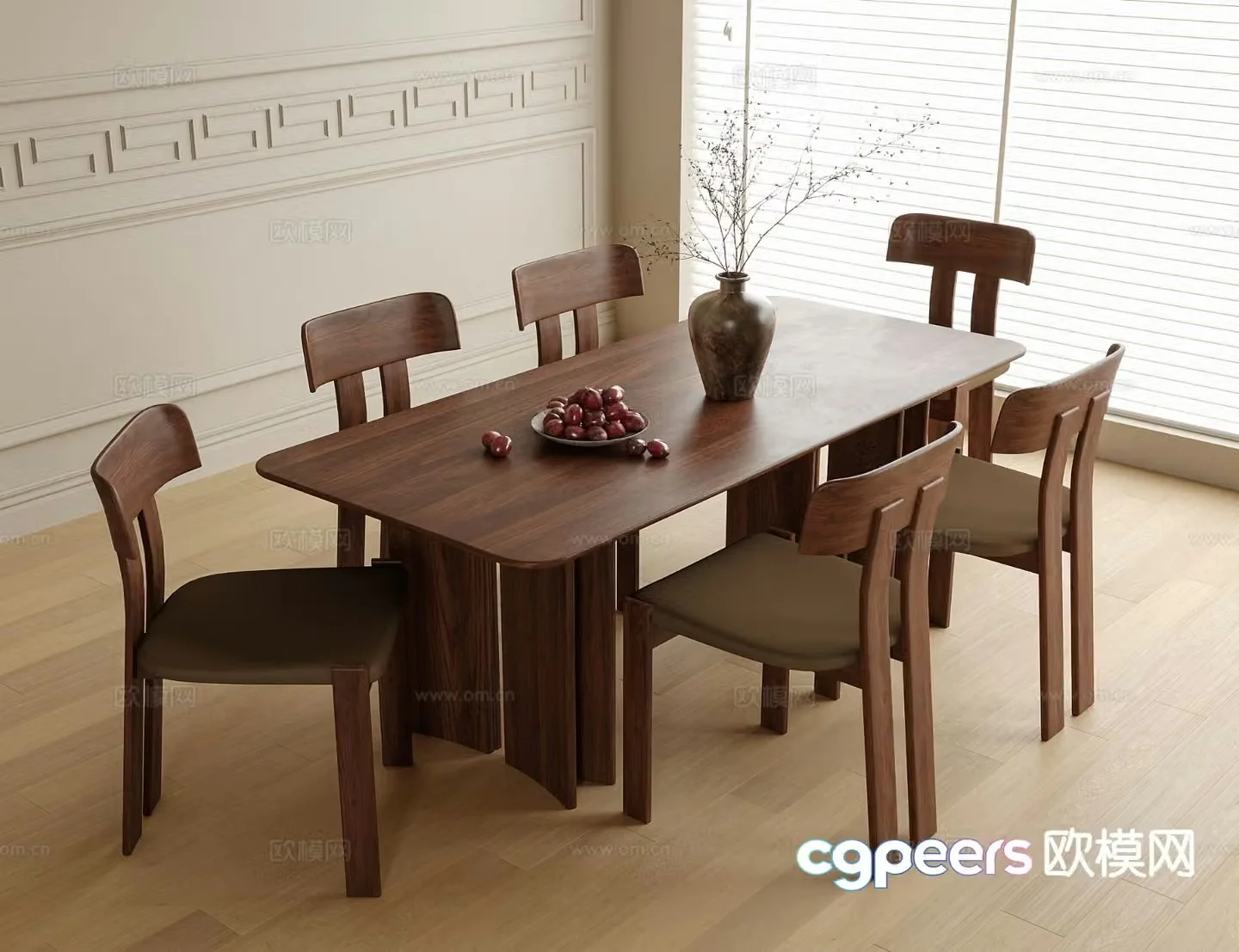 Modern dining table and chairs 3d model