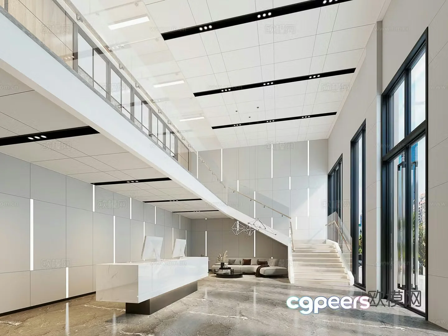 Modern office lobby receptionist 3d model