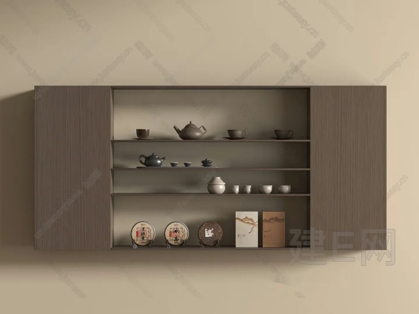 A Shelf With Decorative Items 3D Model – 16746 – VRAY Render