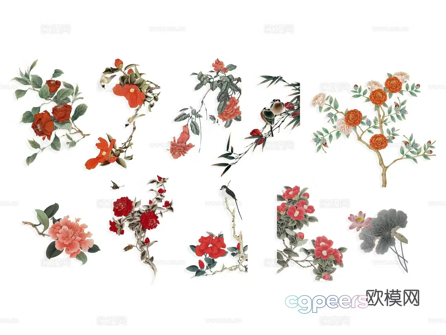 National tide carving flower silhouette wintersweet peony national flower national style peach blossom cherry blossom pink 3d model