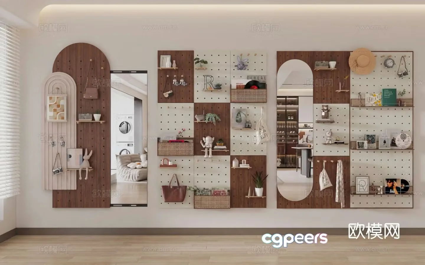 Middle-aged style pendant hole board wall hole board storage rack door wall decoration hanging hanger magazine bookshelf 3D model