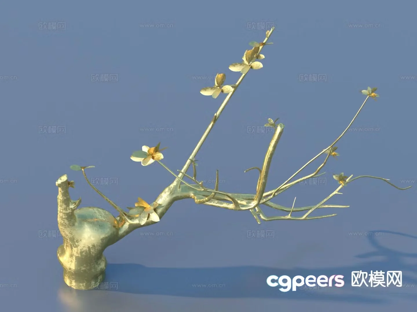 Golden branch tree carving craft ornaments artwork 3d model