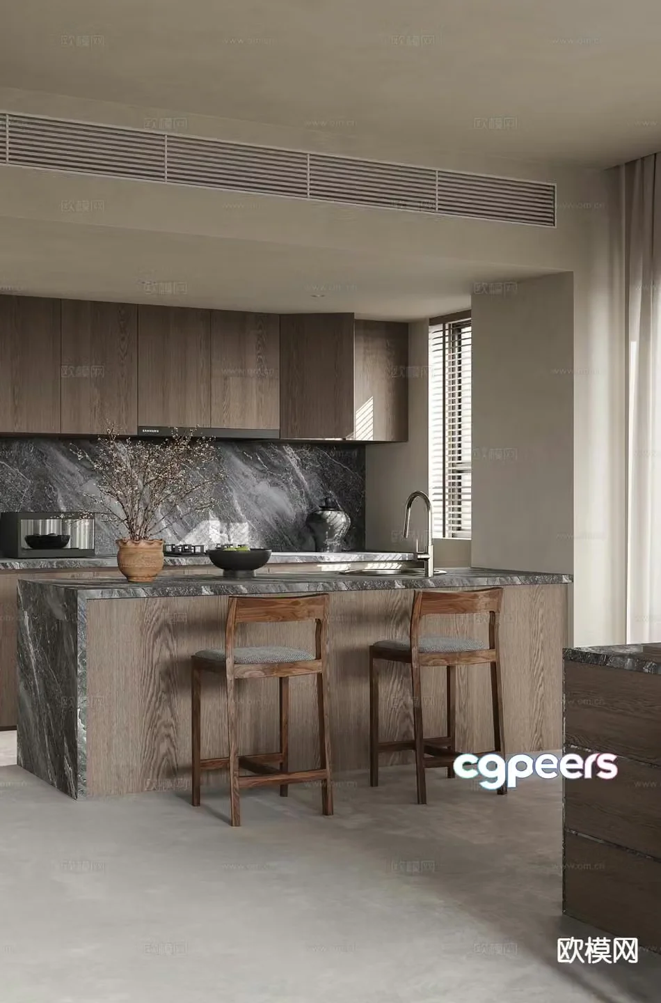 Modern island kitchen 3d model