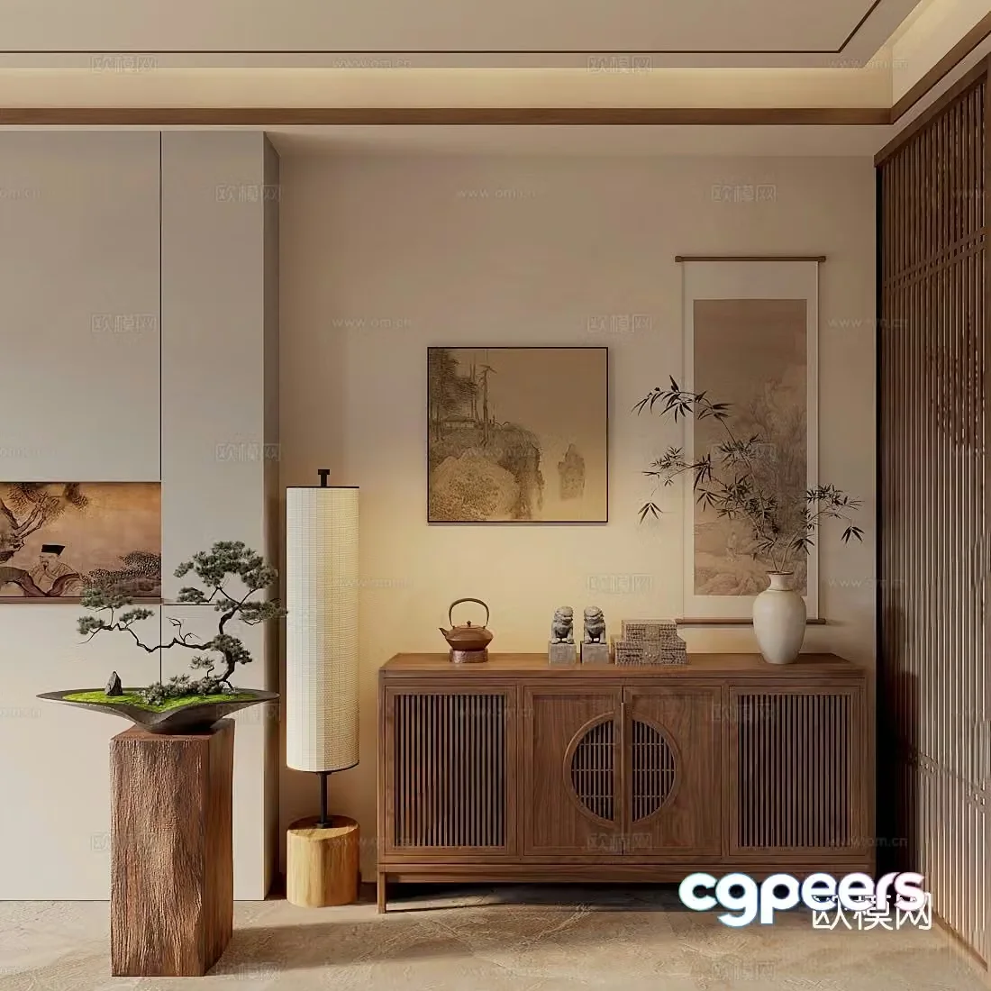New Chinese style entrance cabinet side cabinet 3D model